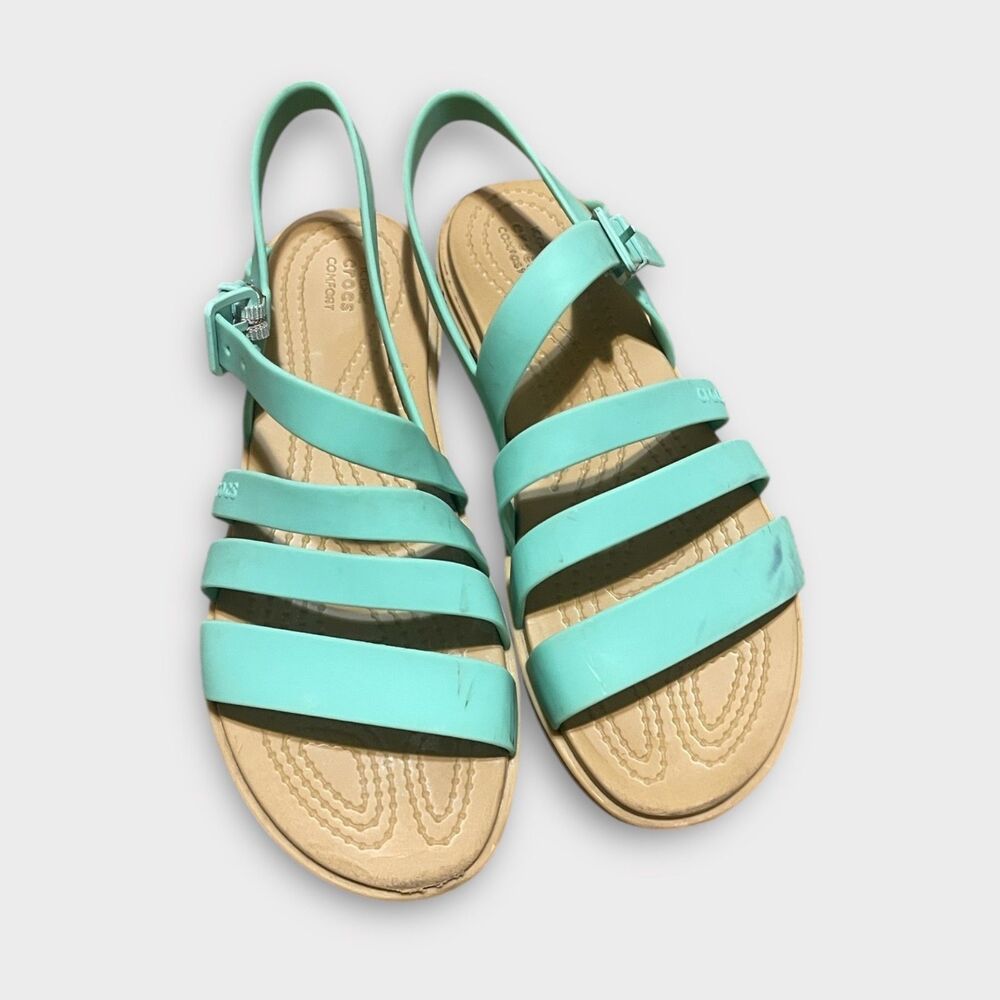 Crocs Unisex Tulum Strappy Sandals Sz 5 Solid Flat Teal/Green Sandals